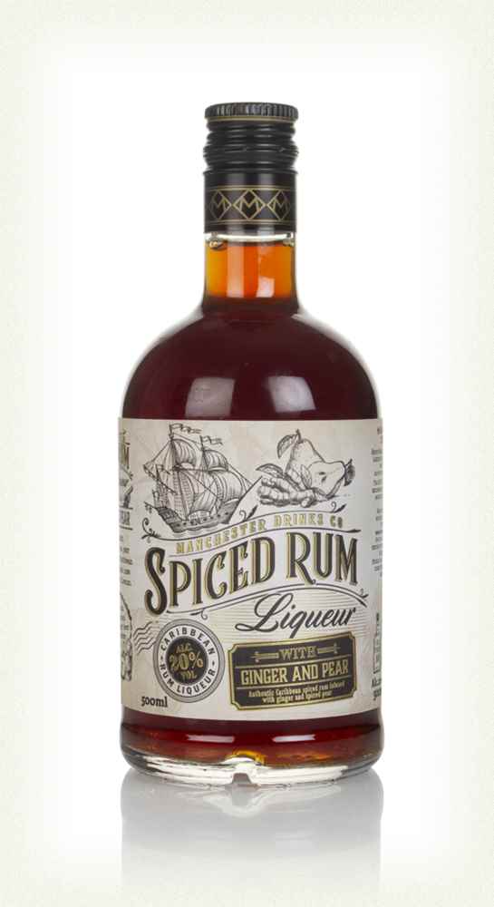 A bottle of Spiced Rum Liqueur, ginger and pear flavoured 