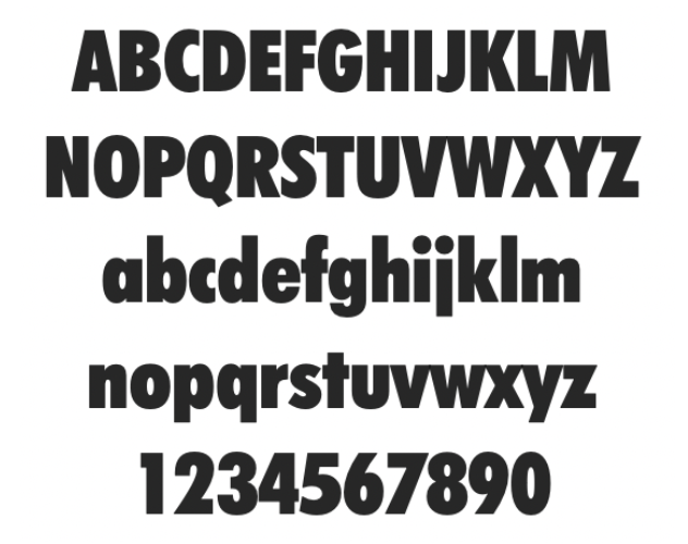 Alphabet in font Futura Extra Bold Condensed
